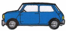 Opstrijkbare applicatie auto 'Mini' blauw met witte koplampen (5 stuks)