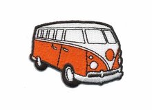 Opstrijkbare applicatie 'VW bus' oranje klein (5 stuks)