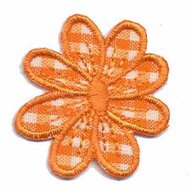 Applicatie geruite bloem oranje35 mm  (10 stuks)