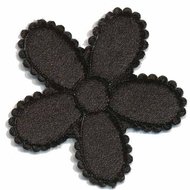 Applicatie bloem zwart fluweel groot 45 mm (ca 25 stuks)