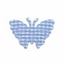 Applicatie geruite vlinder licht blauw-wit middel 40 x 25 mm (ca. 25 stuks)