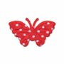 Applicatie vlinder rood met witte stippen satijn middel 40 x 25 mm  (ca. 25 stuks)