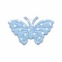 Applicatie vlinder licht blauw met witte stippen satijn middel 40 x 25 mm (ca. 25 stuks)