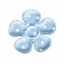 Applicatie bloem licht blauw met witte stippen satijn middel 35 mm  (ca. 25 stuks)